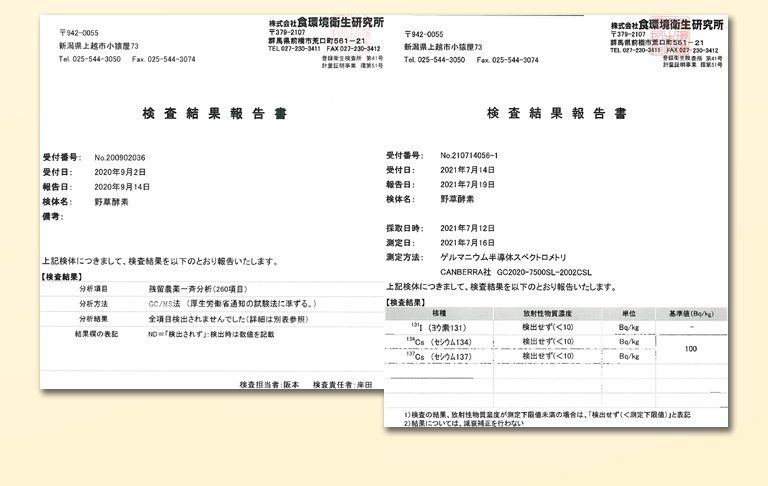 検査結果報告書